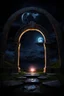 Placeholder: Stone moongate with eldritch symbols. glowing at night under a full moon dark fantasy