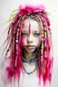 Placeholder: Watercolor white and dreadlocks girl with fuxia beads in the hair