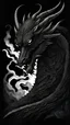 Placeholder: dark black nebulous indistinct shadow vaguely dragon-like form emerging from darkness, clean graphic style, dark fantasy