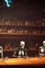 Placeholder: Skeletons having a drink at a bar counter, smoking sigars