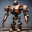 Placeholder: trash mech suit, human-sized, made of scrap metal, small, cockpit, light rust, round