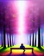 Placeholder: park mystical dream, park bench, man, woman, child, dog, trees, path, bird, sunshine, mystical, fantasy, romanticism, pastel colors, daylight, daytime, acrylic painting, detailed, soft focus,