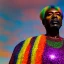 Placeholder: older man, fourty years old, masterpiece, best quality, family of three, ebony skinned, sparkling eyes, fluorescent skin, colorful makeup, afro, highly detailed body, afrofuturism, scifi, sun light, 4K, RAW, depth of field, high contrast, realistic details, 24mm