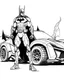 Placeholder: real massive Batman, with hi s vehicle coloring page, full body (((((white background))))), only use an outline., real style, line art, white, clean line art, white background, Sketch style.