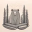 Placeholder: image has a shape of a bear, with timber logs and trees inside that shape, letterpress style, minimalistic pencil art