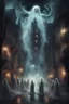 Placeholder: A captivating depiction in digital form, showcasing a plethora of ghost creatures thriving within a surreal and lively ghosts realm. This imaginative artwork embodies the essence of supernatural fiction, presenting a medium shot composition with fantastical beings that are unique, belonging to a world beyond our own. A an old city of ghosts out of this world enhanced by dark atmospheric lighting, Busch painting style nightmare. Thin line draw style