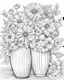 Placeholder: coloring page for kids, depicting beautiful flowers in a vase, full body, black and white, well defined lines, grayscale, white background