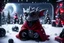 Placeholder: fluffy big eyed baby dragon sith lord in the command centre in second death star with view to a star wars planet, and christmas tree and sith gifts in snow, cinematic eye view