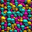 Placeholder: ANATOMICALLY CORRECT digital photograph of wall of multicolored SKULLs OF freshly skinned SMILEY FACEs with fine line, highly detailed, high resolution, 8k 3d, vray, horrorcore, vivid, btight