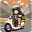 Placeholder: Monkey riding a scooter with sunglasses, cartoonize, dricing on a curve highway