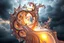 Placeholder: Dynamic complex hypnotic fractal 3D structures twisting and morphing between organic and geometric forms, smooth translucent iridescent glass with inner glow and bubbles, varied transparent materials, stormy skies, intense dramatic