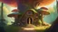 Placeholder: A slender, witchy woman in a flowing, colourful, wispy dress, holding a long, twisted staff, standing outside a gnarly, ancient, large mushroom house built into a tree, surrounded by lush, vibrant, Pandora-like woodland, on a bright, sunny day, with warm, golden light.