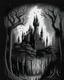 Placeholder: a drawing of a castle is shown with trees surrounding it, in the style of dark and gritty cityscapes, gothic futurism, passage, intricately sculpted, frottage, highly detailed, yankeecore