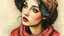 Placeholder: old European ink print Felt needle Bromoil print woman pastel Flux Schnell