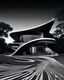 Placeholder: Casa campestre estilo Zaha Hadid, аrte lineal, fondo negro, cuerpo completo retrato