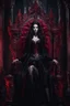 Placeholder: Photography Horror Art of The majestic Dark Vampire Queen,red eyes bright,sits on his throne, in darkness palace background , close-up portrait