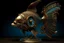 Placeholder: Elegant steampunk themed (Siamese Fighting "Beta fish") with LARGE mechanical fins, brass, copper, shiny black lacquer, gold filigree LYRE tail, blue background. Modifiers: sharp focus elegant extremely detailed crisp quality Jacek Yerka Gediminas Pranckevicius Craig Mullins Midjourney style dark Gothic theme elegant