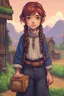 Placeholder: a young beggar girl who is ready to betray a man for money, stardew, valley style