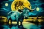 Placeholder: un toro con una luna en su cabeza que se refleja en la laguna al estilo van gogh