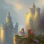 Placeholder: female barbarian, bokeh castle fortress, by thomas kinkade mark keathley terry redlin