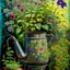 Placeholder: beautiful old watering can surrounded by gorgeous plants and flowers Modifiers: Award winning photography oil on canvas beautiful