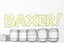Placeholder: a drawing with sketch lead pencil, The word "BAXER" in yellow floating like a big sign, strong painting, strong expression, BAXER!, BAXER! the word Baxer, WOODEN CRATES AND BARRELS