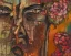 Placeholder: an abstract painting of rusted metal and flowers, african portrait, rust, scaffolding, iron cladding, decay, mixed media, textured, anatomically correct, beautiful perfect face, sharp focus, highly detailed