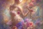 Placeholder: woman in bubblebath, wet on wet + sunrise, petals, watercolor patchwork by Daniel Merriam, Josephine Wall. elegant beautiful watercolor aquarelle