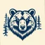 Placeholder: M shaped bear head combined with woods silhouette in backround, letterpress style block print with indigo ink on creamy paper texture, strong contrast