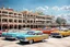 Placeholder: Fotorealistisch Parkplatz an der Promenade von Havanna vollgeparkt mit Chevrolet Impalas von 1959 und 1960, Chevrolet Nomad von 1957, Chevrolet Bel Air von 1954 und 1955, Ford Fairlane, Pontiac Safari, Buick Roadmaster, De Soto Fireflyte, allesamt mehr oder weniger heruntergekommen in prallem Sonnenlicht, im Hintergrund das Meer