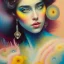 Placeholder: iv_a painting of a young woman, figurative art, an acrylic detailed painting,art style by Harumi Hironaka, turquoise pink and yellow, james terrell art, trending on artstation, soft lines,intricate art by bastien lecouffe deharme and greg rutkowski