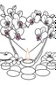 Placeholder: outline art for visually rich appealing heart ikebana orchids plumeria spa rounded stones around candles, coloring page for kids, white background, fit to page, only use outline, clean line art, no shadows, clear and well outlined