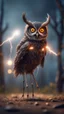 Placeholder: horror weird owl bear elk alien bird walking on stilts, getting hit by lightening electric arc, with big disturbed eyes,bokeh like f/0.8, tilt-shift lens 8k, high detail, smooth render, down-light, unreal engine, prize winning