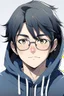 Placeholder: An anime adult man with glasses, fluffy black hair, wearing a hoodie