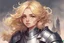 Placeholder: there is a knight, she has blonde hair. the artstyle is comic