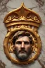 Placeholder: Ultra Realistic image, Roman sculpture, white marble material, Lionel Messi, gold Laurel leaves wreath, renaissance ornaments, one gold star in heart, sun ornament, sun rays background, chisel style, waist up portrait, emperor style, epic, celestial, cinematic lighting, God light, god rays, 4k resolution, smooth details, ornate details, soft lighting, unreal engine 5, art station, substance 3d.