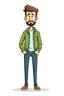 Placeholder: Man with standing hair, full body cartoon