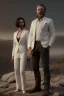 Placeholder: 8K, a Highly detailed stunning image of Dom man with a submissive woman, white suit, beard, and short hair,