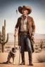 Placeholder: Full body cowboy in a desert with a dog and fancy walking stick