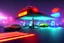 Placeholder: eine tankstelle inmitten auf dem meer, digital part,centered, detailed, 8k, shining, heaven, dampf, cyberpunk art, neon lights, neon signs, night, stars, stadion lichter