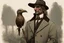 Placeholder: arafed man bird wearing a hat and jacket with a long beak, vintage, from witcher (2021), portrait photoreal, taking tobacco snuff, trending on artstatio, from the game pathologic 2, 2 0 1 4. modern attire, thomas