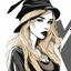 Placeholder: profile portrait of a girl, golden hair, black lips, in the scandinavian hat, wearing black tiny dress, realistic style, hd resolution