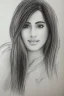 Placeholder: Pencil sketch of Young woman look through the window , Arab features,sad, long wavy hair, full body، on lined paper