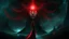 Placeholder: dark fantasy, bioluminescent goddess, ominous atmosphere, sparkles, red eyes, world of wonders scenario