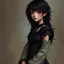 Placeholder: a beautiful girl, skinny, dark hair, gothic clothes, young, medieval fantasy, digital art, stylised