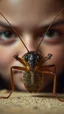 Placeholder: Cockroach front view with human look face