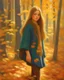 Placeholder: A young girl with long hair and autumn clothes in the autumn forest, beautiful portrait painting, oil pastel painting, by Vladimir volegov