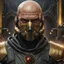 Placeholder: star wars bald male corellian pilot wearing pearlescent black and gunmetal grey First Order special forces heavy assault stealth commando armor and helmet with gold trim inside the jedi temple, hyperdetailed, dynamic lighting, hyperdetailed background, 8k resolution, volumetric lighting, light skin, fully symmetric details