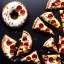 Placeholder: Donut shaped Pizza on plate, black background, realistic