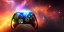 Placeholder: shiney xbox controller odd design. nebula backround . sunflare